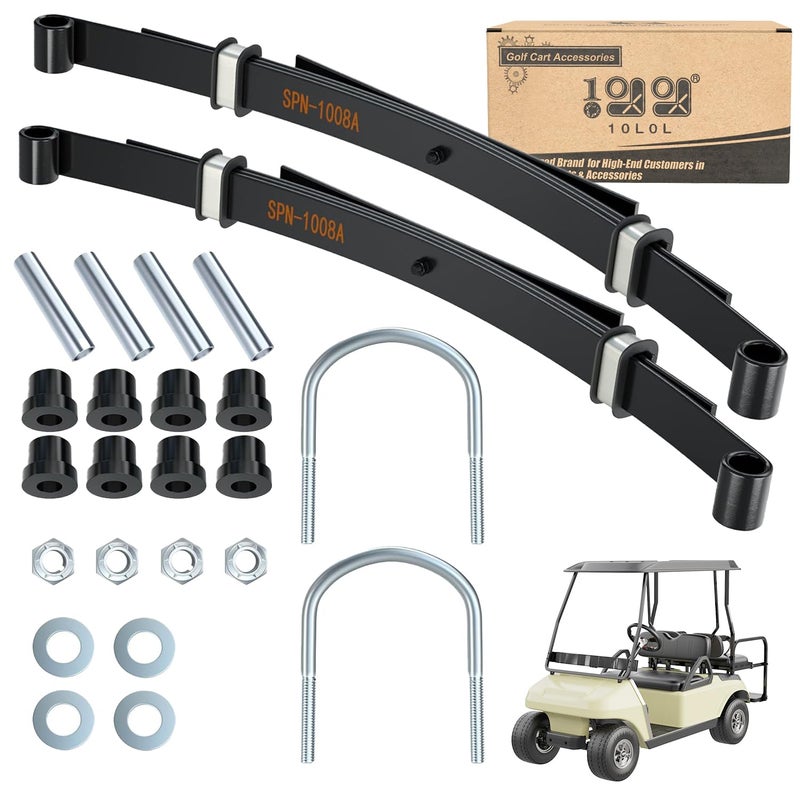10L0L Heavy Duty Rear Spring Kit for Club Car DS 1981-up Golf Cart, 4 Leafs Spring with Bushings Spacers & U Bolts, OEM# 102006501 1014675 1011149 - Image 1